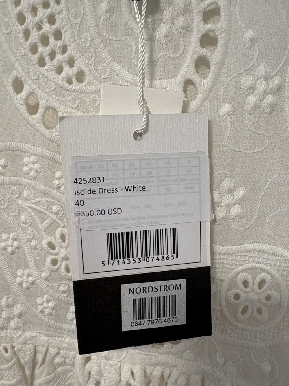 NWT Birgitte Herskind White Eyelet Lace Maxi Dress with Puff Elbow Sleeves - Picture 4 of 11
